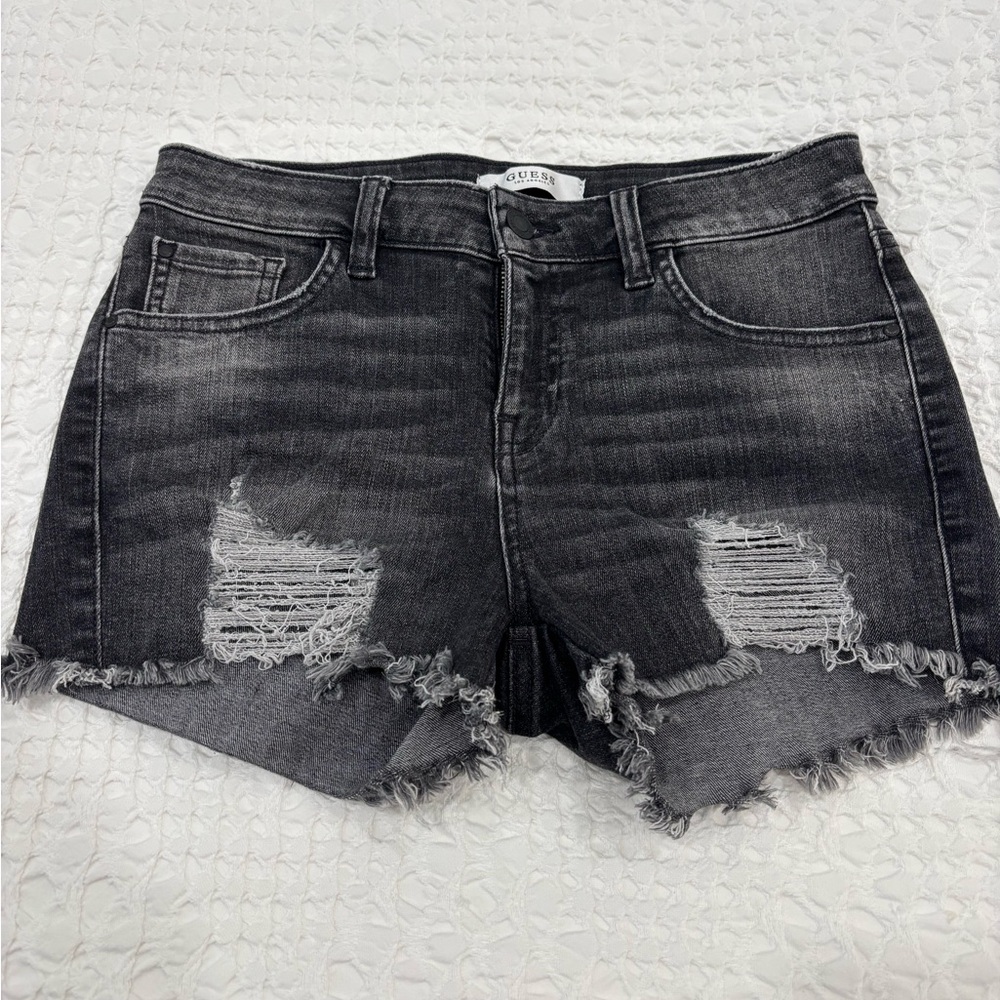 Guess Women's Charcoal Distressed Jean Shorts